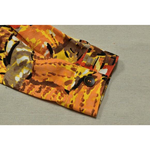 Chico's Additions Women's Size 2 L Orange Abstract Cotton Blend Button-Up Top - Picture 7 of 8